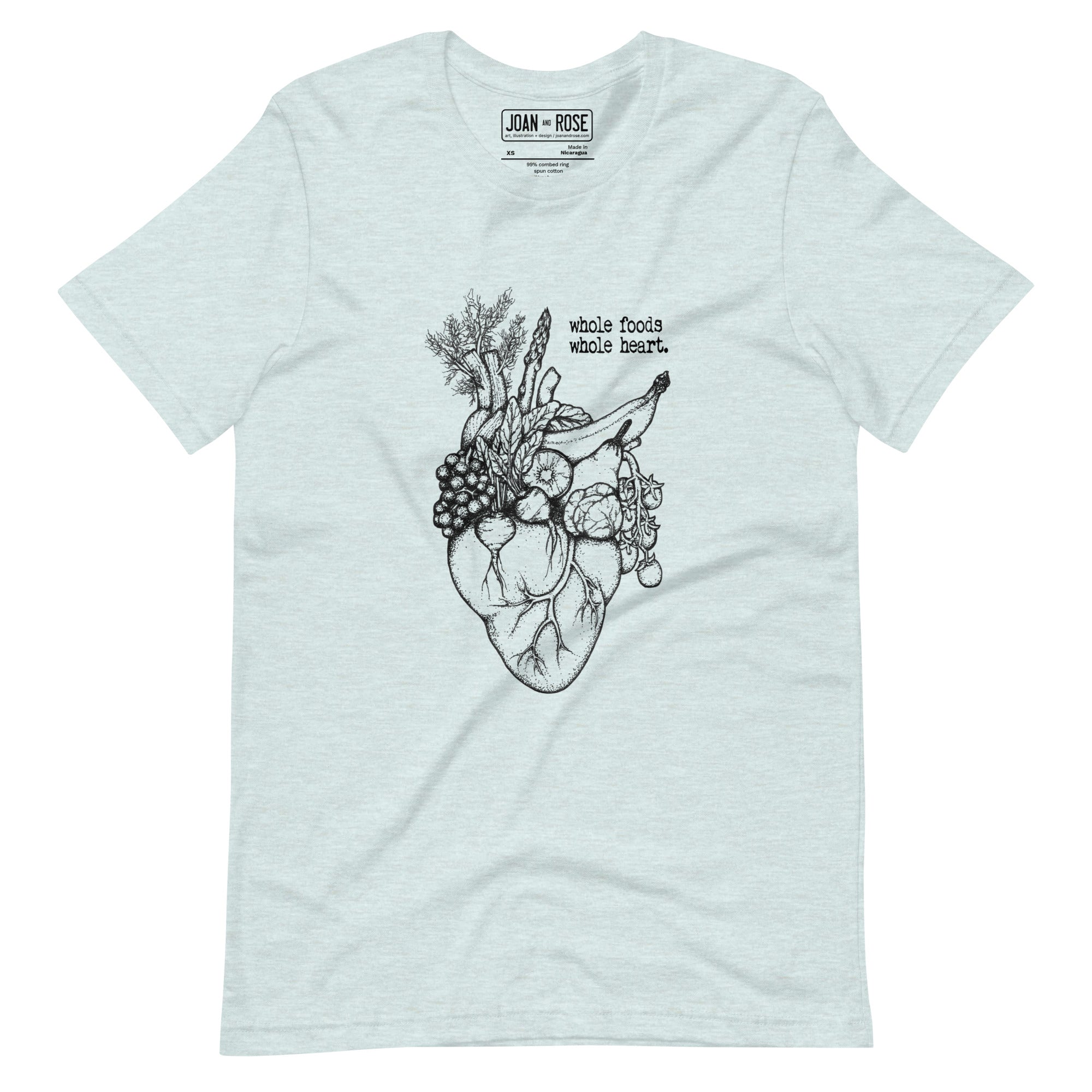 Heather ice blue version of Whole foods, Whole heart t-shirt